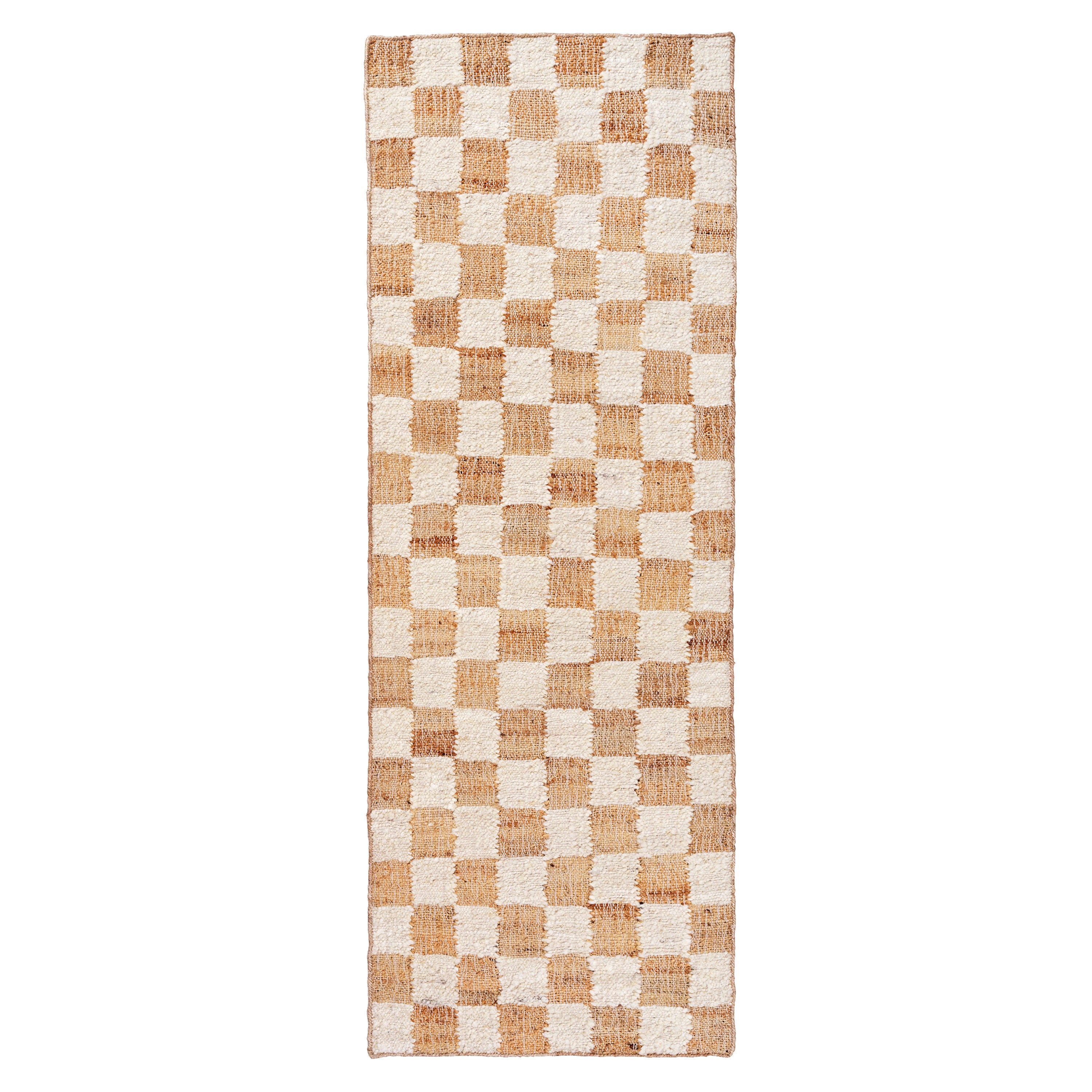 Check Wool Jute Runner: Off-white + Natural