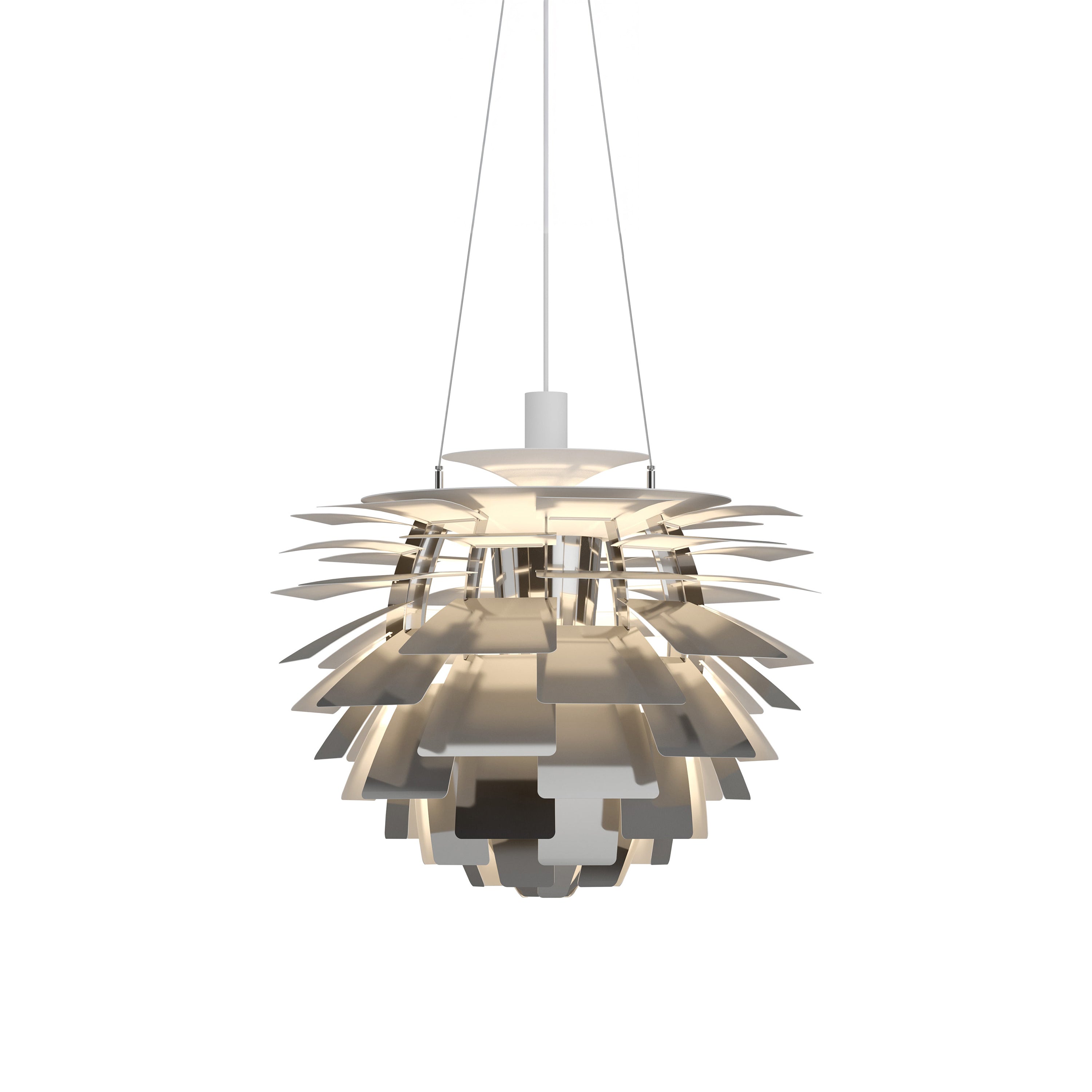 PH Artichoke Pendant: Medium + Stainless Steel + White