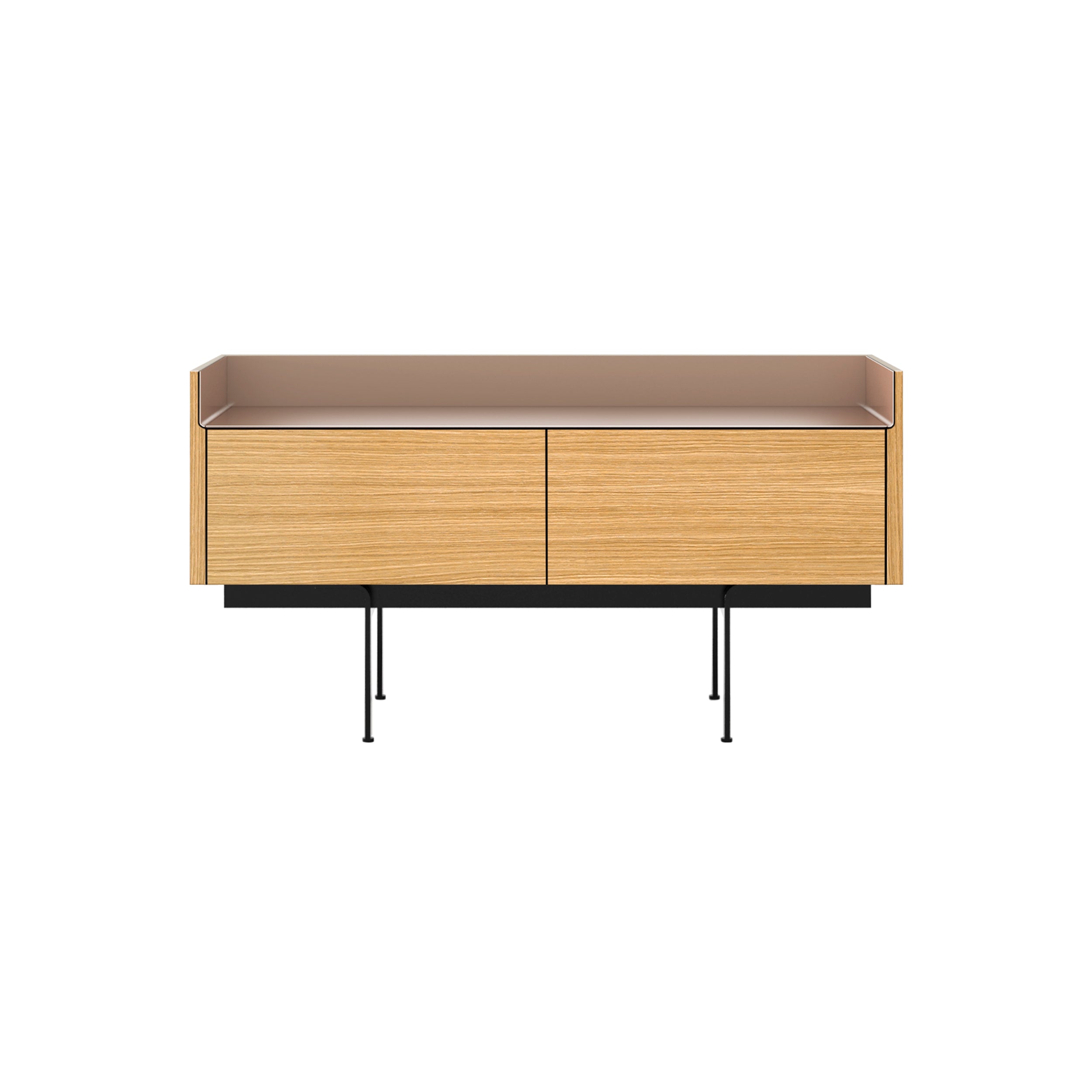 Stockholm STH251 Slim Sideboard: Composition 3 + Super-Matt Oak + Anodized Aluminum Pale Rose + Black