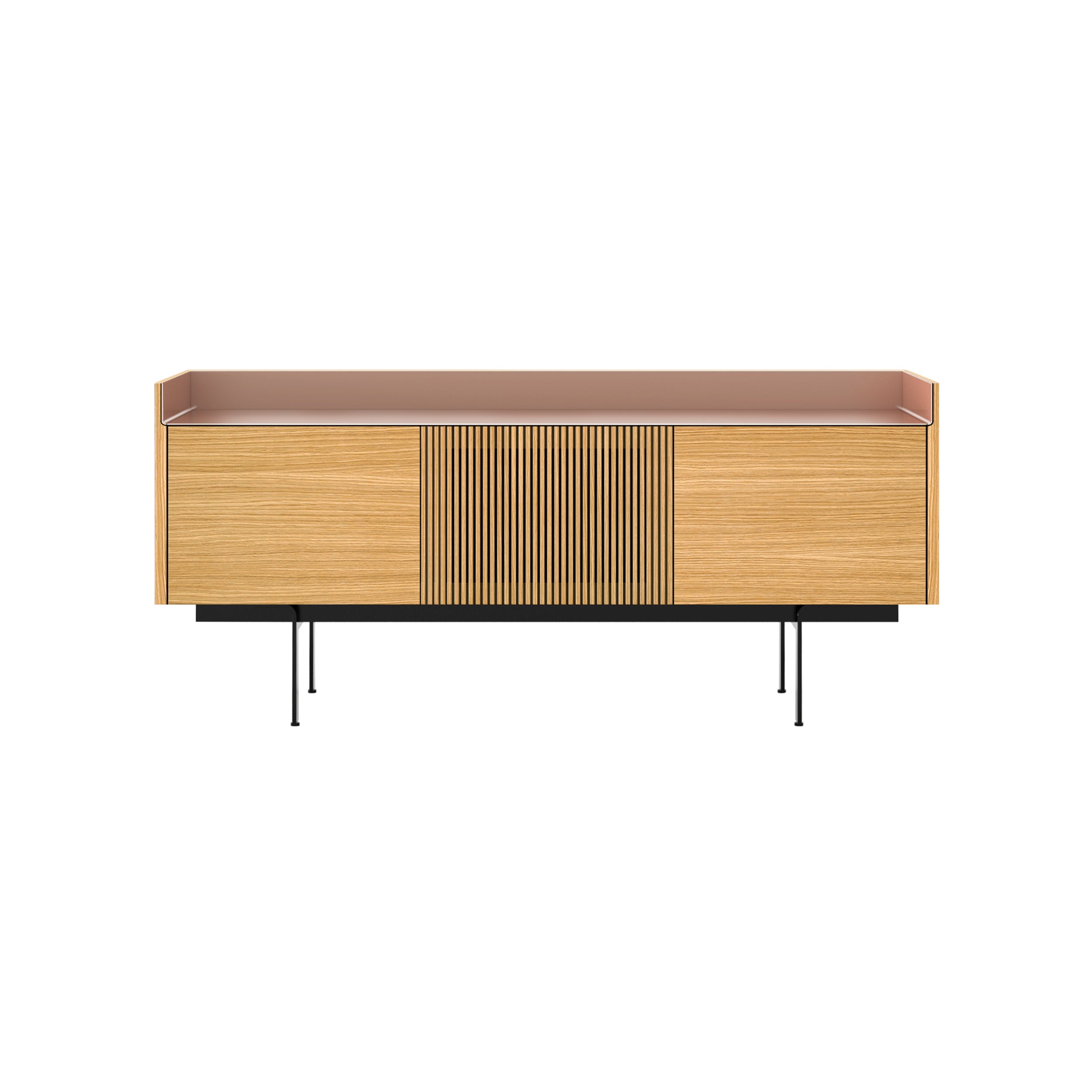 Stockholm STH303 Technic Sideboard: Composition 3 + Super-Matt Oak + Anodized Aluminum Pale Rose + Black