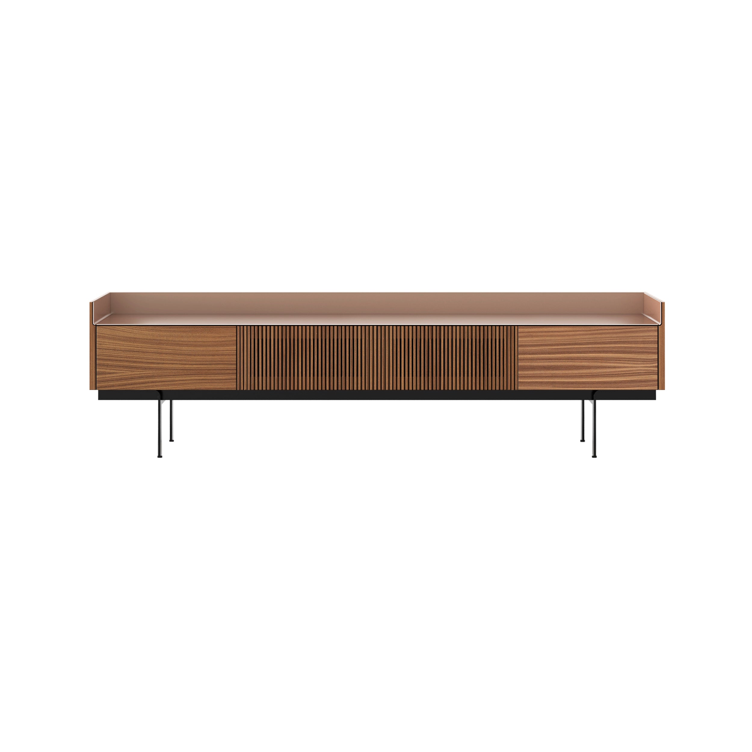Stockholm STH453 Slim Sideboard: Composition 3 + Super-Matt Walnut + Anodized Aluminum Pale Rose + Black