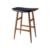 Freja Bar Stool: Counter + Natural Walnut + Leather Seat