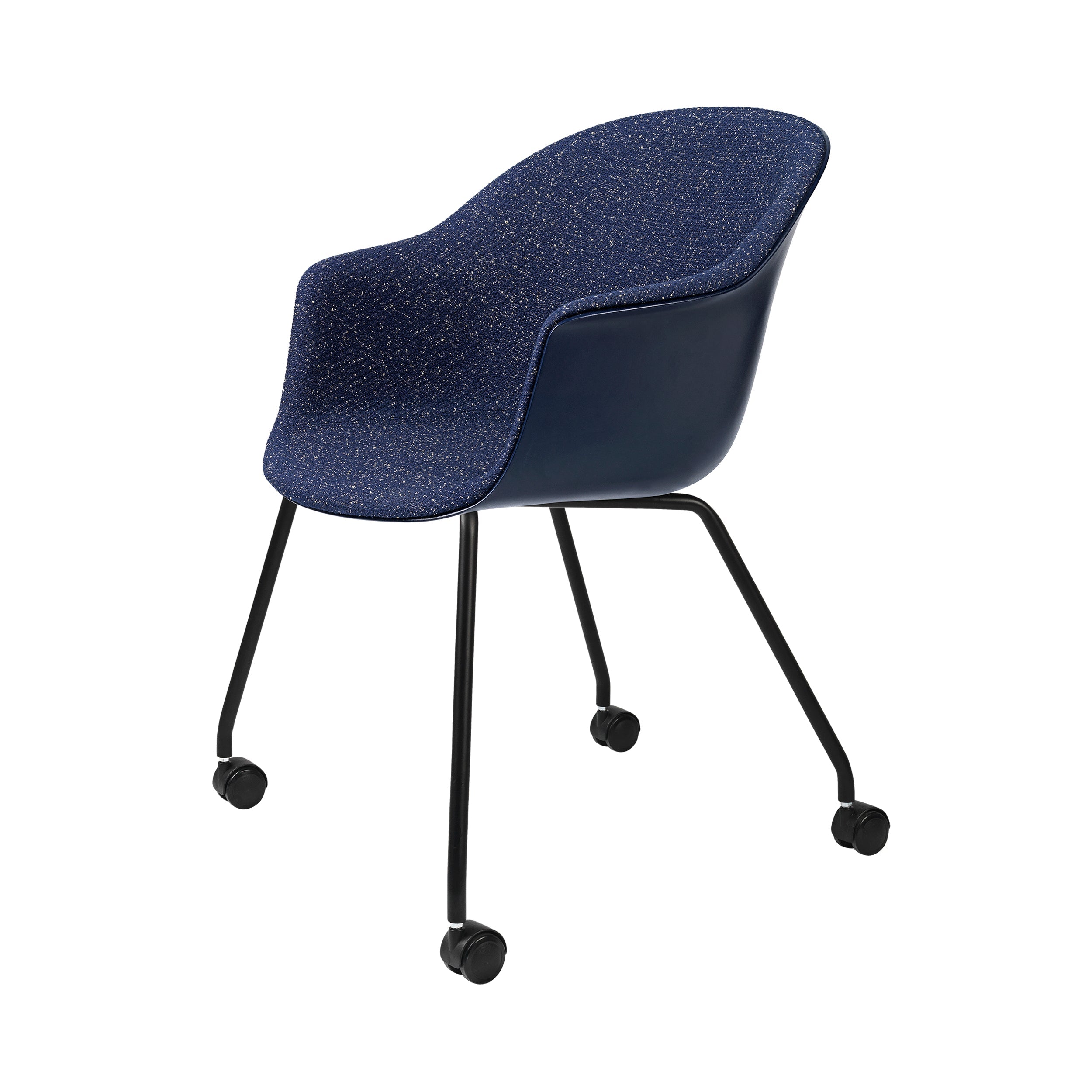 Bat Meeting Chair: 4 Legs with Castors + Front Upholstery + Black