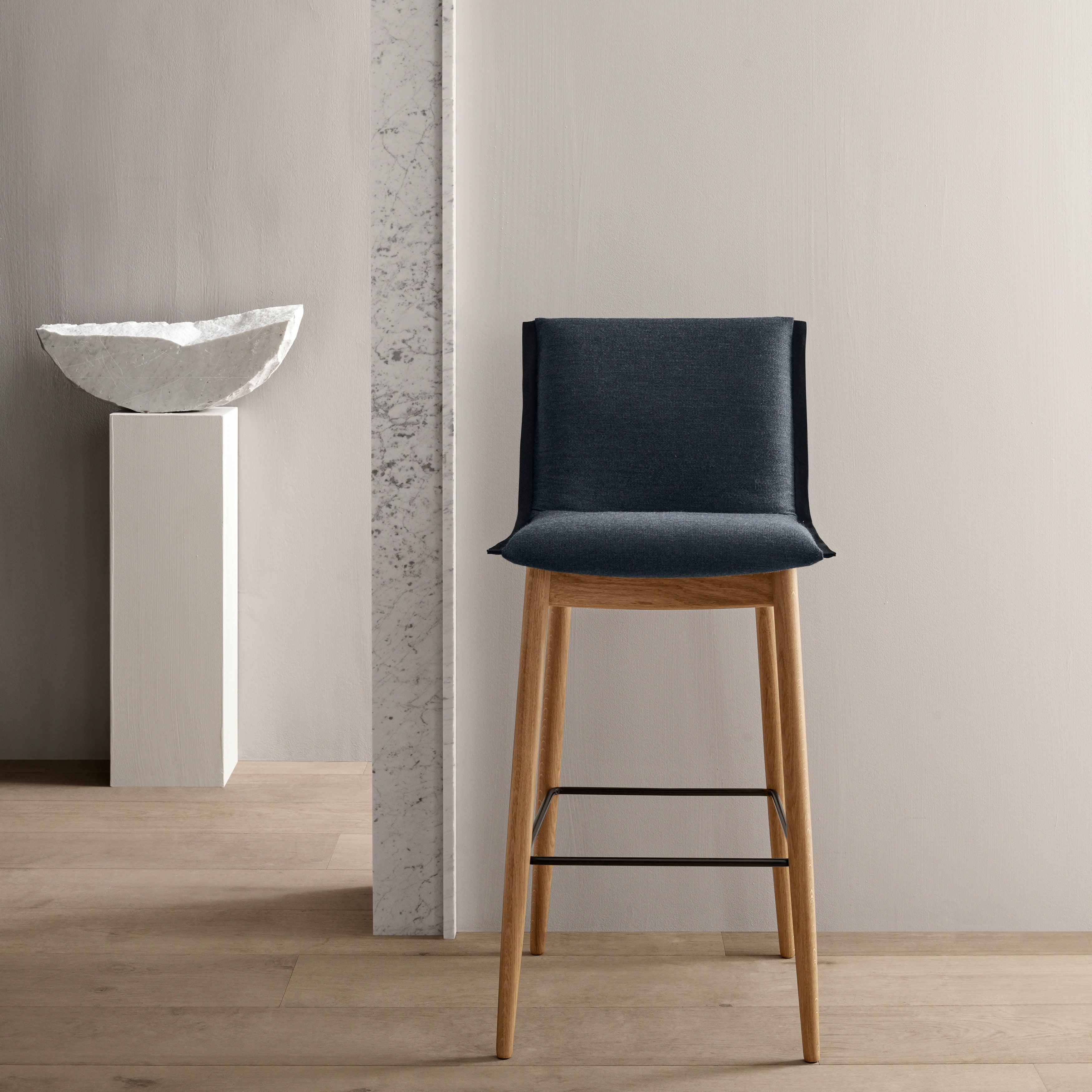 E006 Embrace Bar Stool: Black Powder-coated Steel + Black Edging Strip