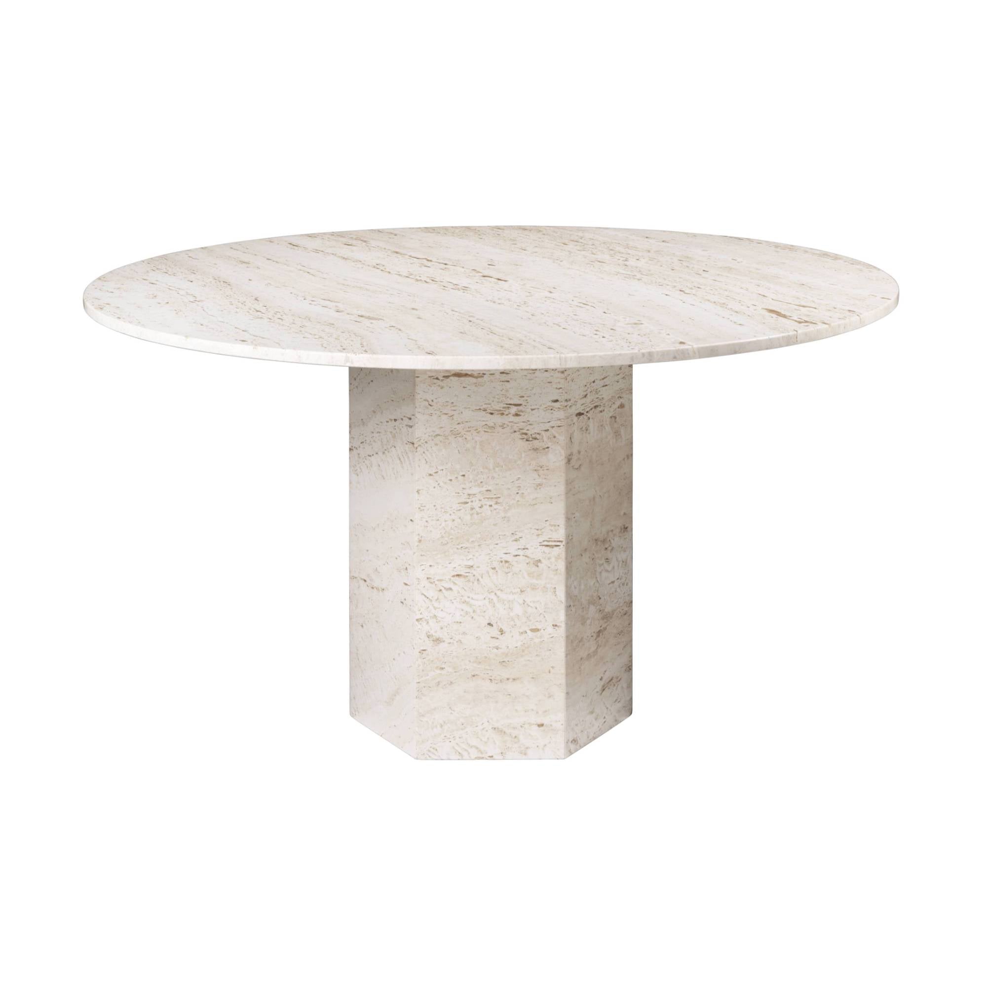 Epic Round Dining Table: Travertine + Neutral White