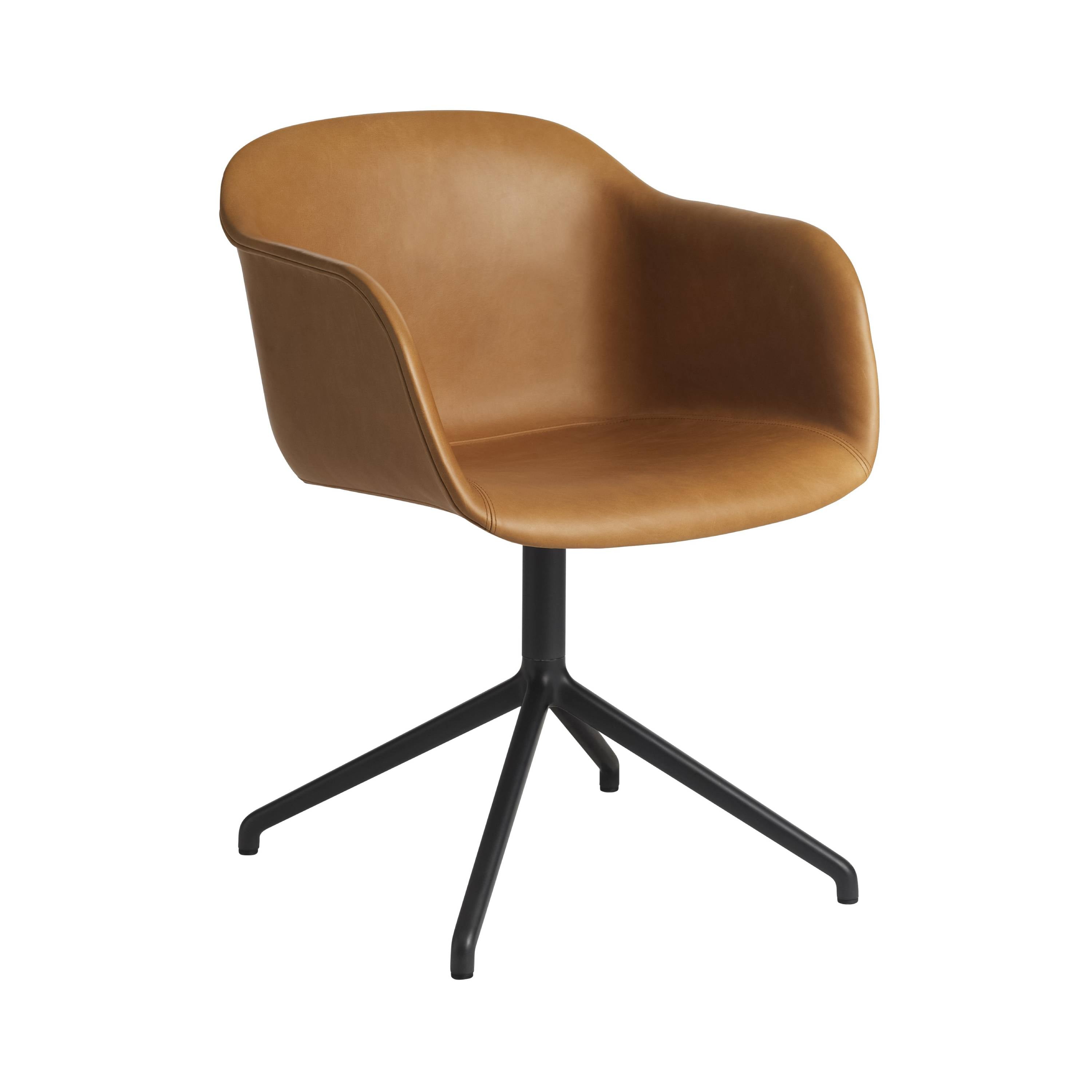 Fiber Armchair: Swivel Base + Upholstered + Anthracite Black