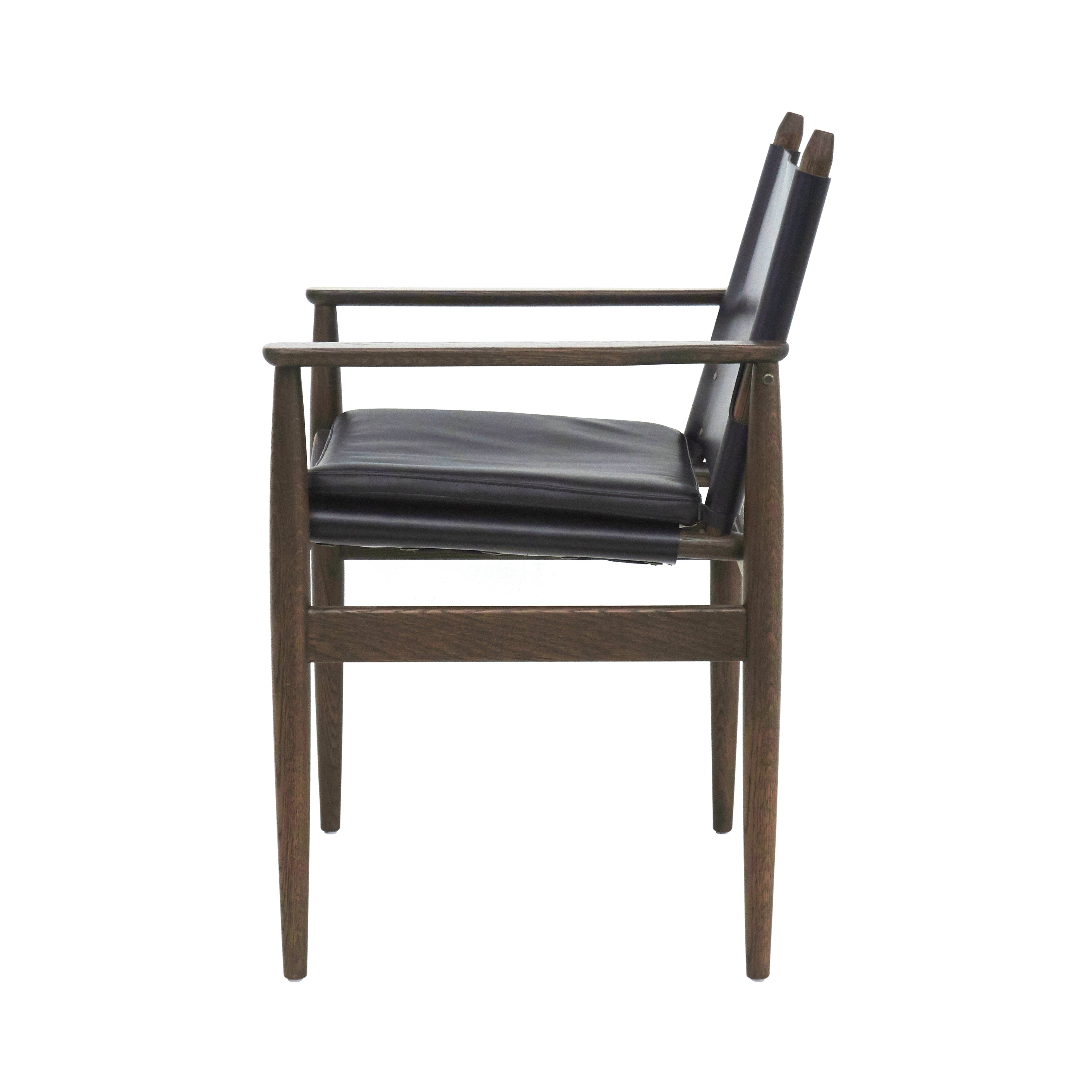 Journey Dining Armchair: Saddle Leather + Dark Brown Oak + Black