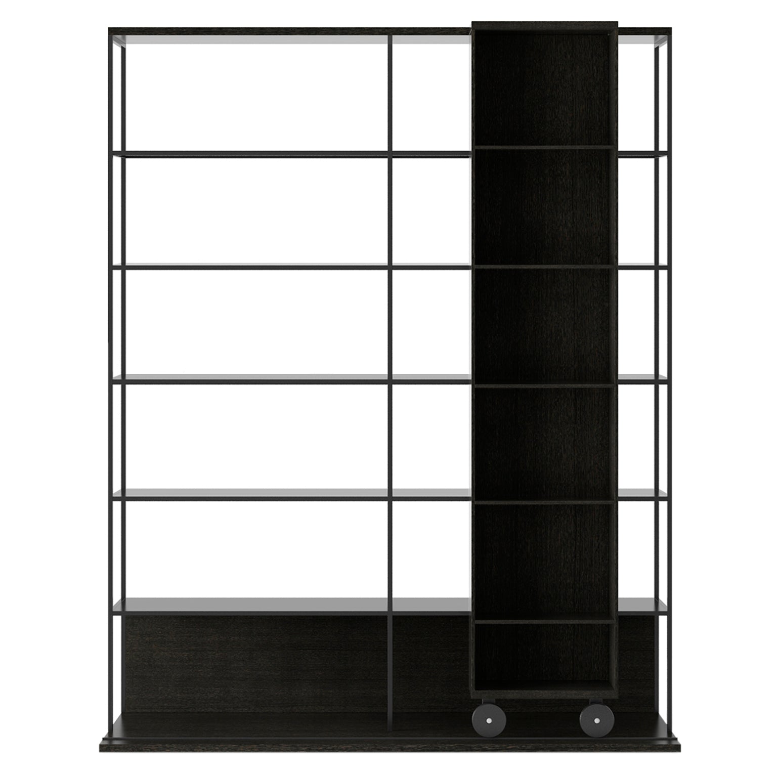 Literatura Open Shelf: Composition 3 + High + Dark Grey Stained Oak + Bronze + With Glider Shelf